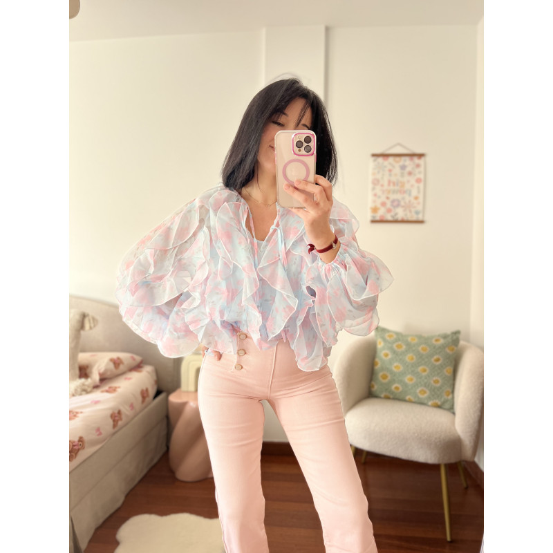 CAMISA VOLANTES CELESTE